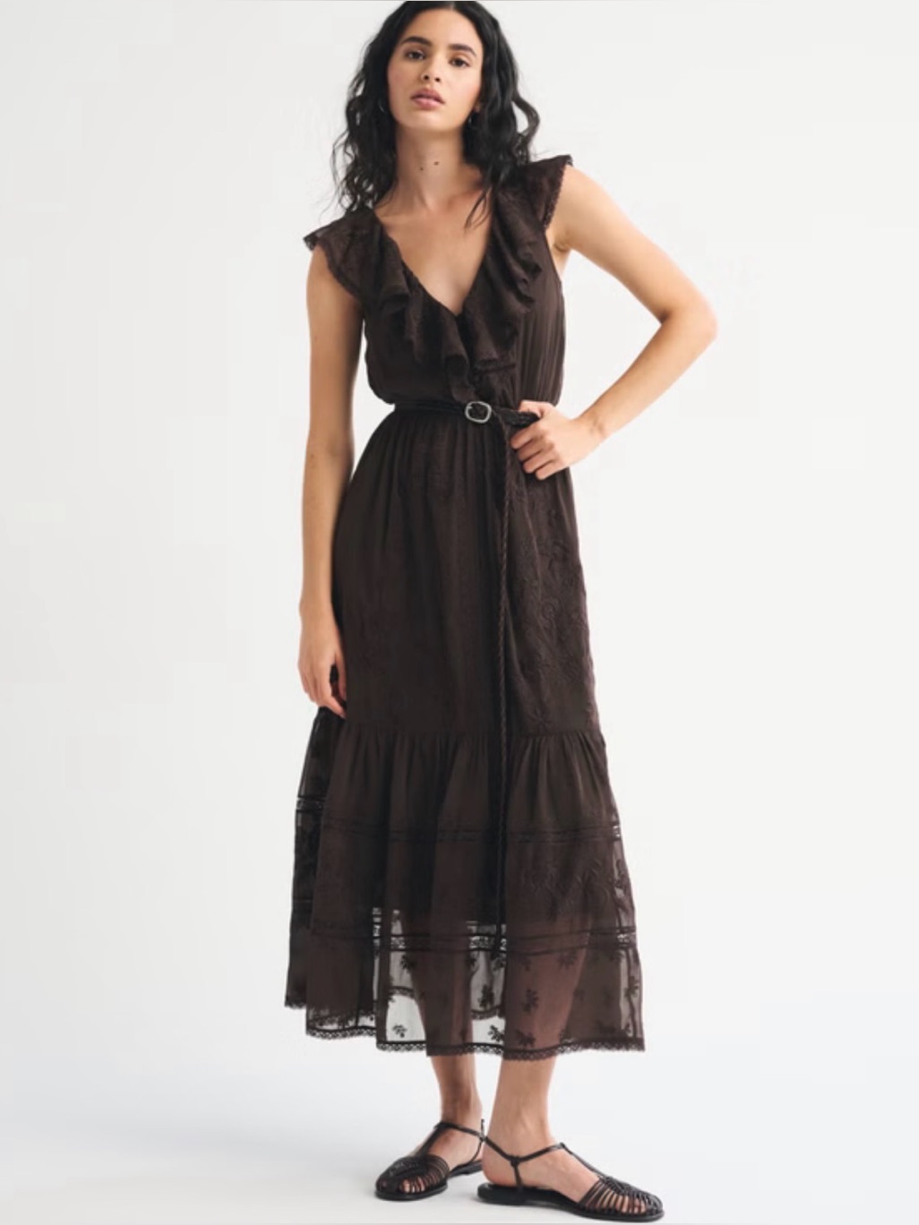 Abercrombie And Fitch X Kemo Sabe V-Neck Embroidered Tiered Maxi Dress